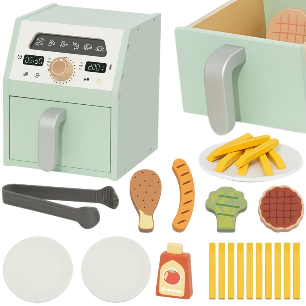 TOOKY TOY Medinė žaislinė gruzdintuvė be aliejaus (Air Fryer) – vaizdas 2
