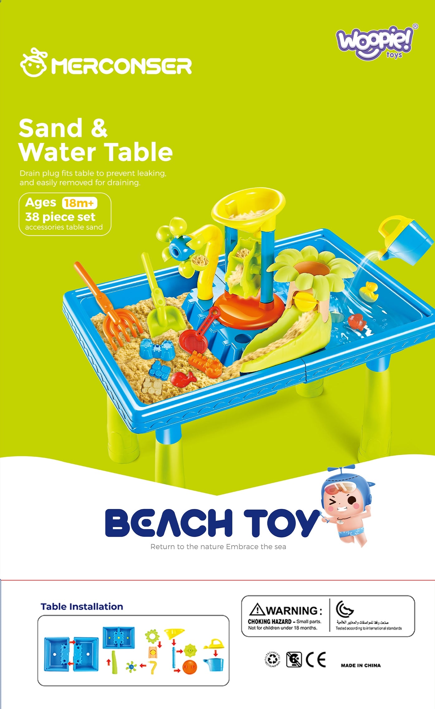 WOOPIE Vandens staliukas 2in1 Smėlio dėžė su palme, 18 dalių – vaizdas 3