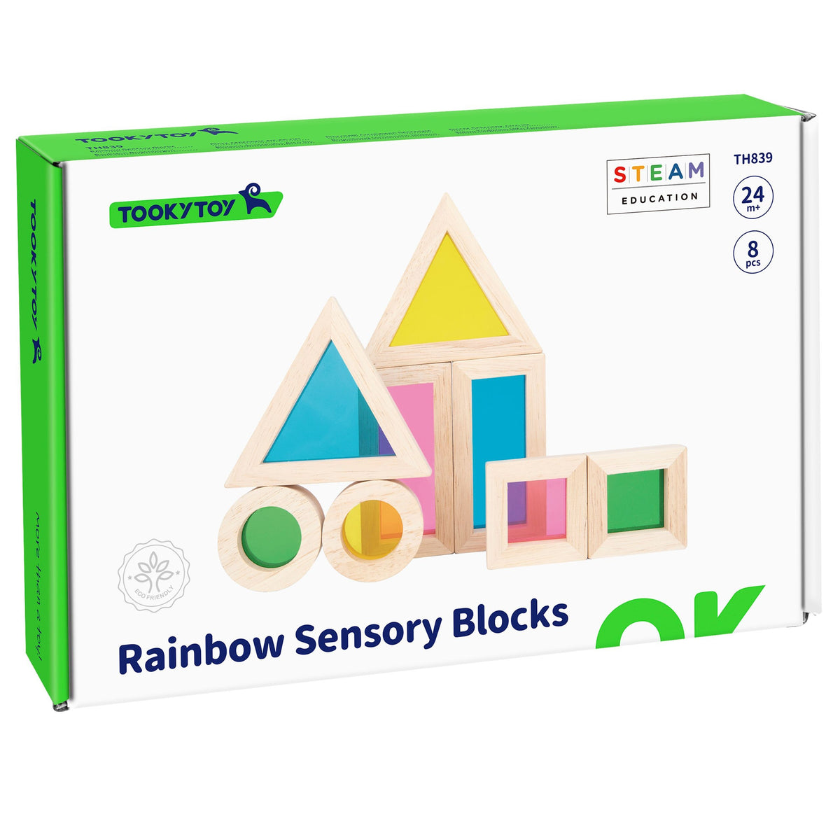 TOOKY TOY Mediniai spalvoti veidrodiniai blokai, 8 vnt.