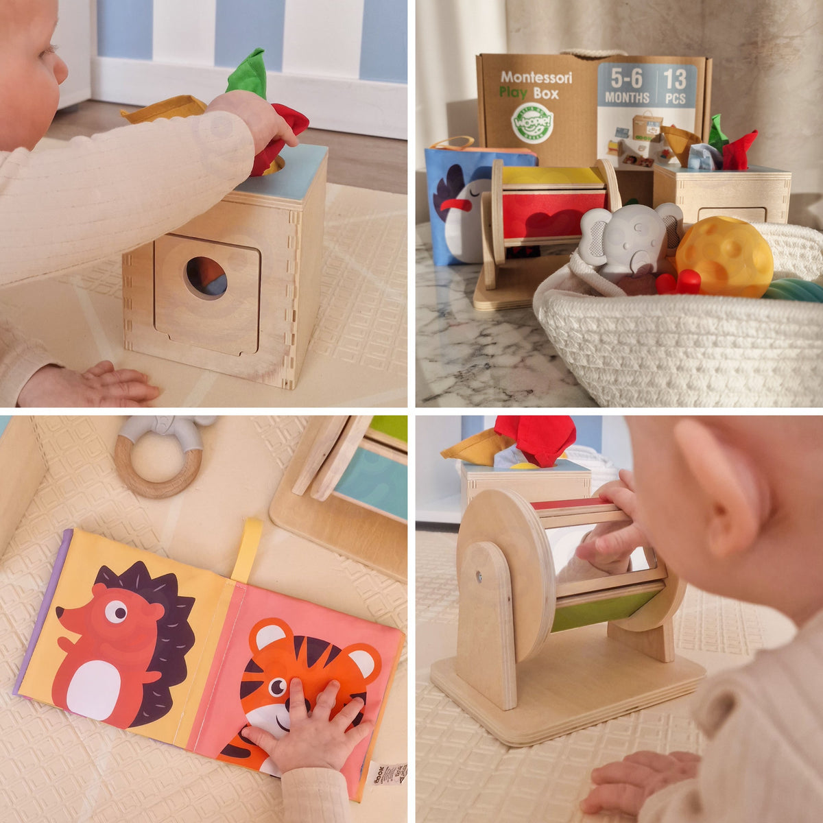 WOOPIE GREEN Montessori Lavinamoji Dėžutė 6in1 Kūdikiams 5-6 Mėn. 13 vnt. FSC