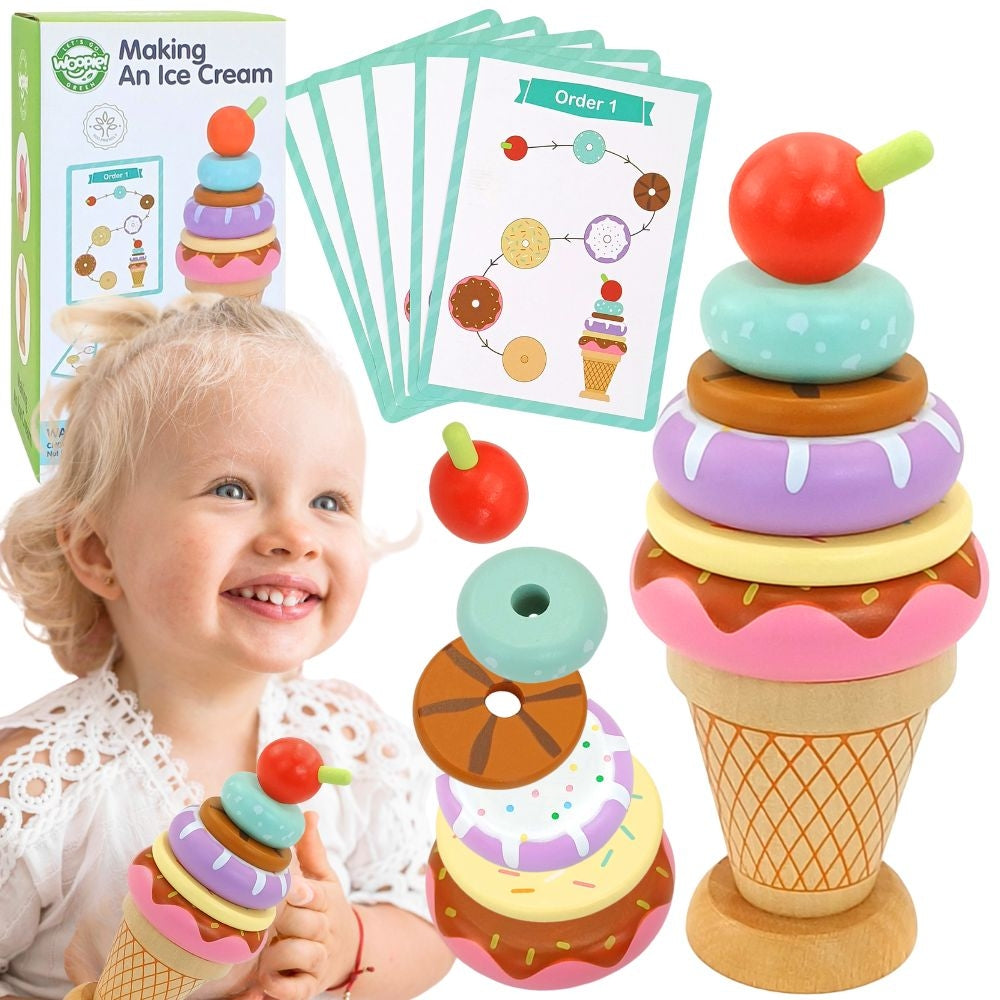 WOOPIE GREEN Medinė ledų dėlionė (Montessori) Cukrainė, 12 dalių, FSC – pagrindinis vaizdas