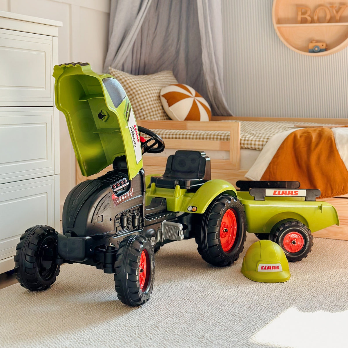 FALK Claas Green minamas traktoriukas su priekaba ir garsiniu signalu 2-5 m.