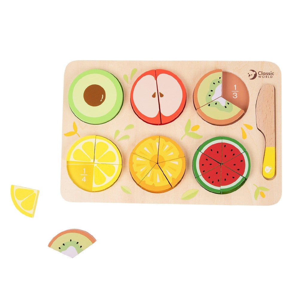 CLASSIC WORLD Medinių Vaisių Pjaustymo Rinkinys Montessori 23 vnt.