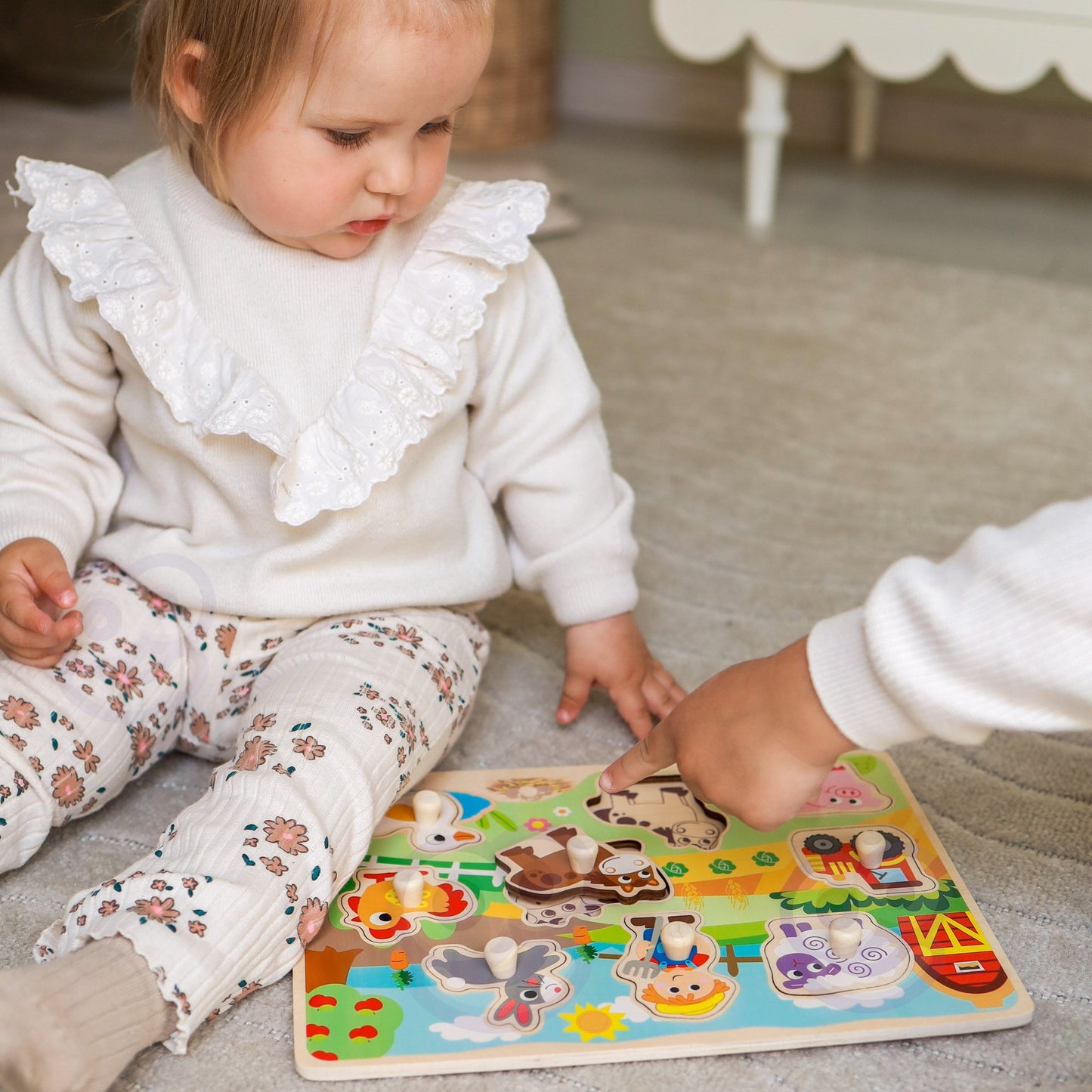 WOOPIE GREEN Medinė Montessori Ūkio Dėlionė su Rankenėlėmis