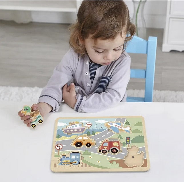 TOOKY TOY Medinė interaktyvi transporto priemonių dėlionė – vaizdas 2