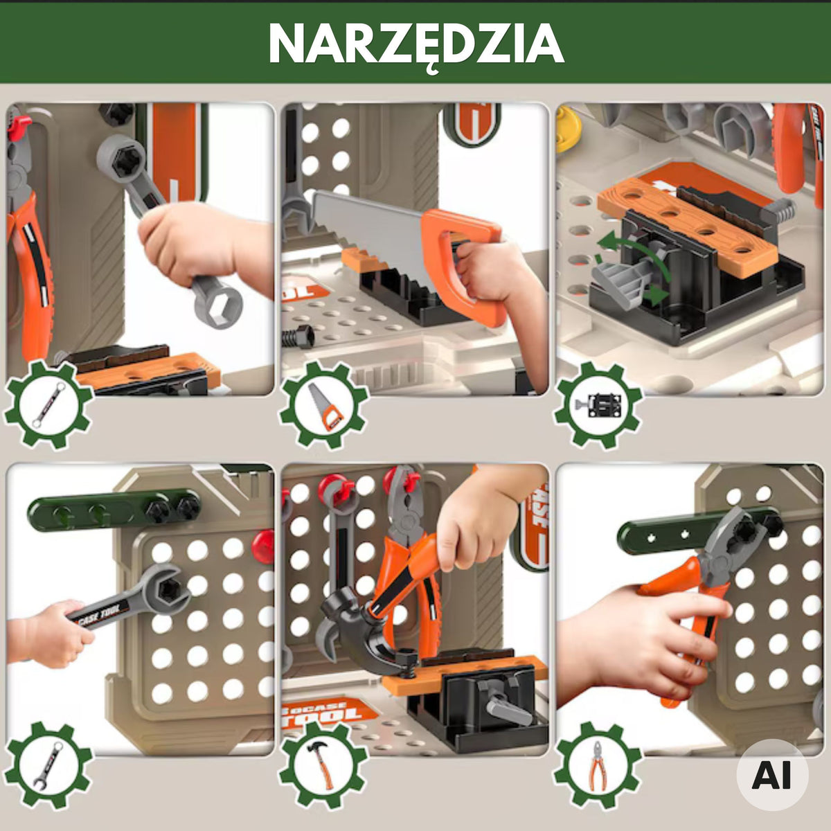 WOOPIE 4-in-1 Dirbtuvės Mažam Meistrui su Gręžtuvu 90 Detalių