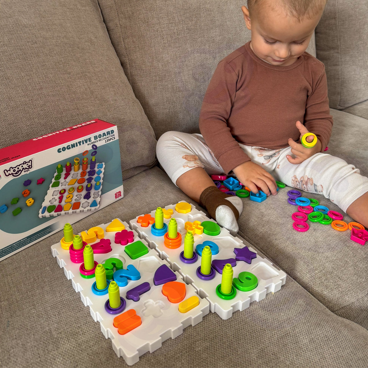 WOOPIE Montessori Dėlionė Skaičiai Raidės Formos 139 el.