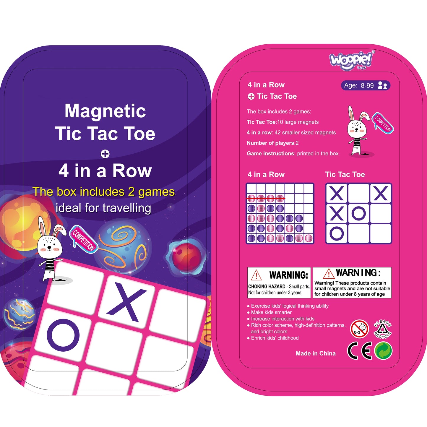 WOOPIE IQ Strateginis magnetinis žaidimas 2in1: Kryžiukai ir nuliukai + 4 eilėje, MINI – vaizdas 10