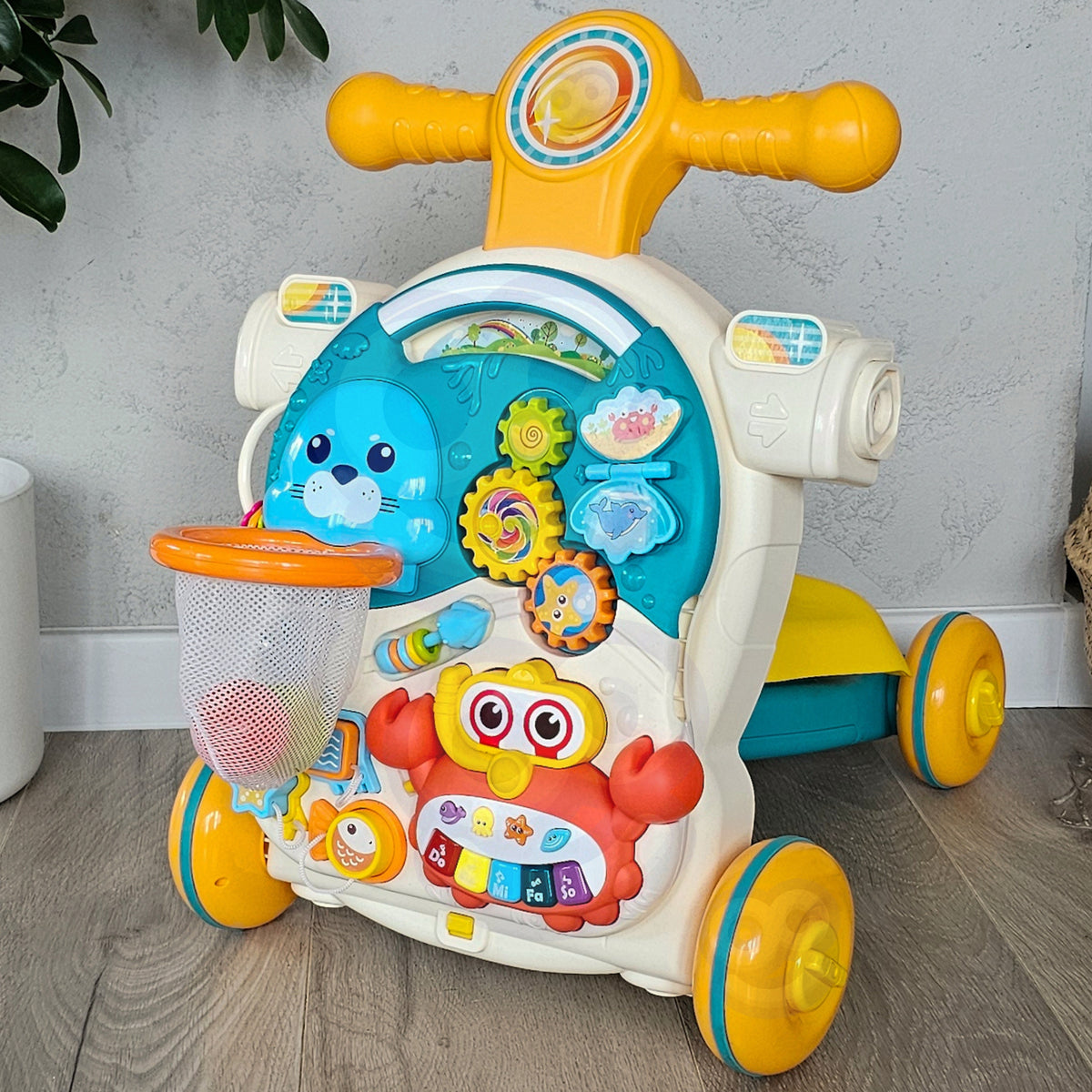 WOOPIE BABY Vaikštynė 4in1 su Interaktyviu Pažintiniu Skydeliu
