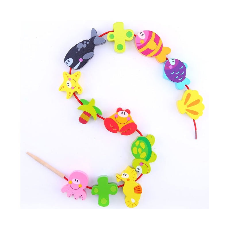 TOOKY TOY Mediniai karoliukai, vėrimo žaidimas, Jūros gyvūnai