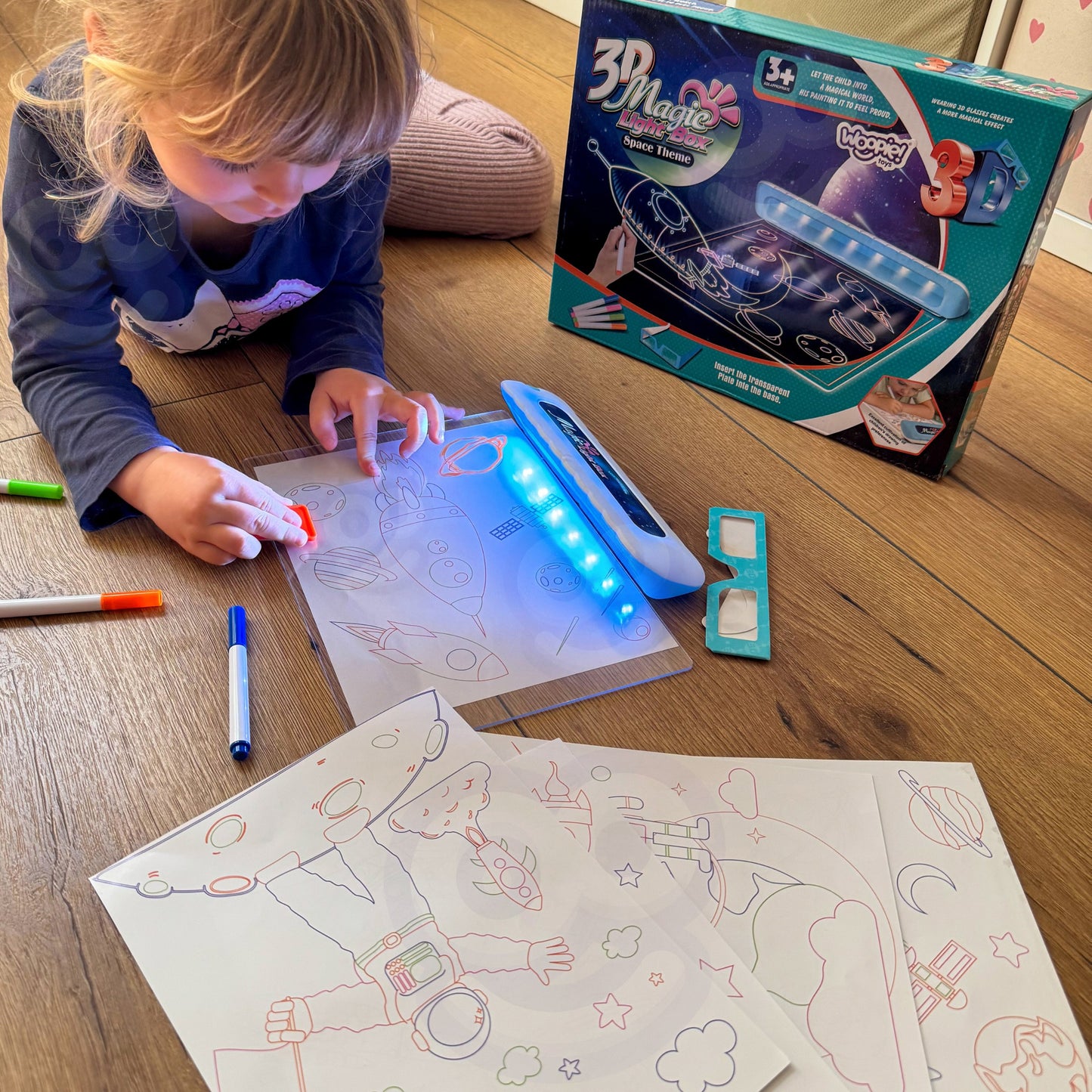 WOOPIE 3D Magnetinė Piešimo Lenta su LED Apšvietimu Kosmoso Tema