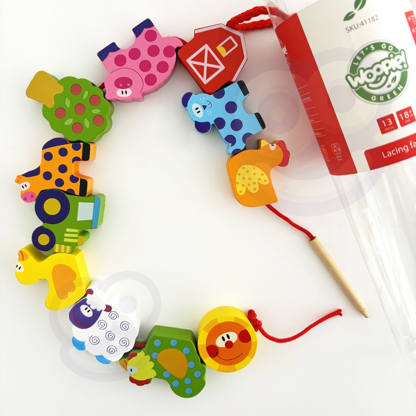 Woopie Green Mediniai Veriamo Ūkio Gyvūnų Kaladėlės – 13 dalių Rinkinys – vaizdas 4