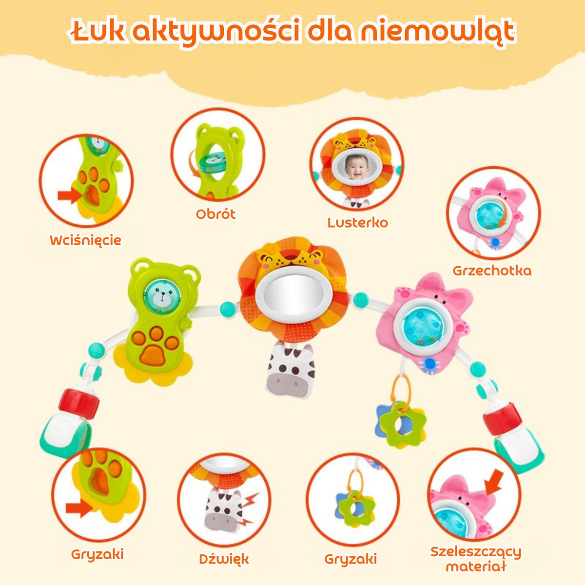 WOOPIE BABY Sensorinis Lankas Lopšiui Vežimėliui Liūtas Meška