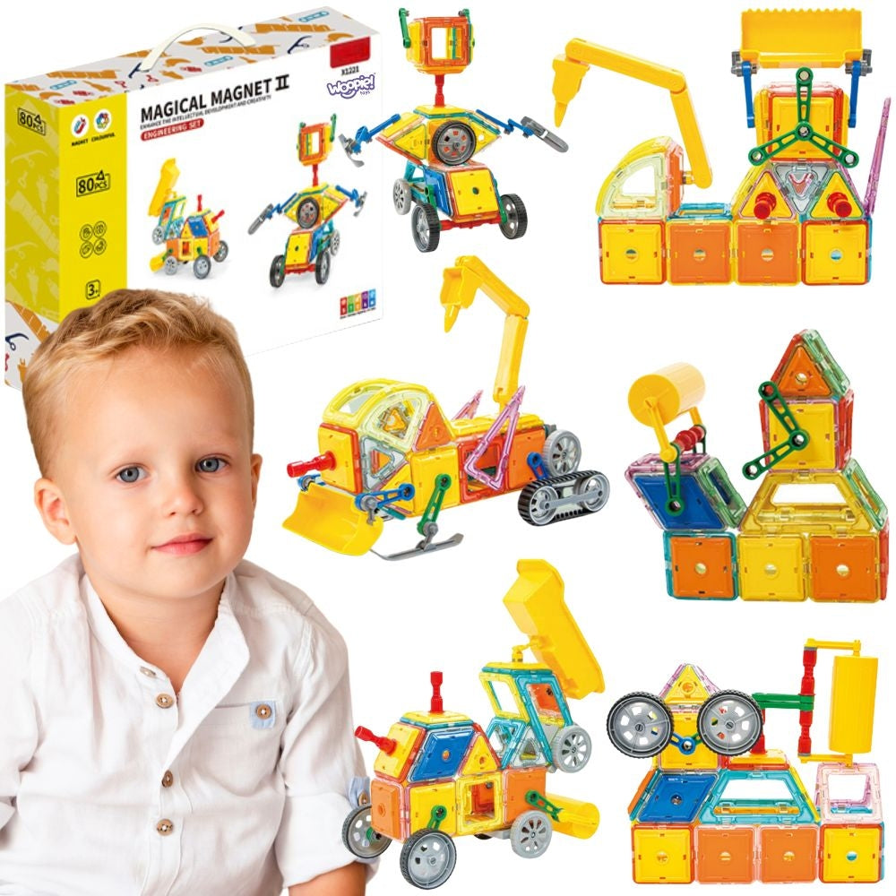 WOOPIE Spalvotas 3D magnetinis konstruktorius, transporto priemonės, STEAM, 80 dalių – pagrindinis vaizdas