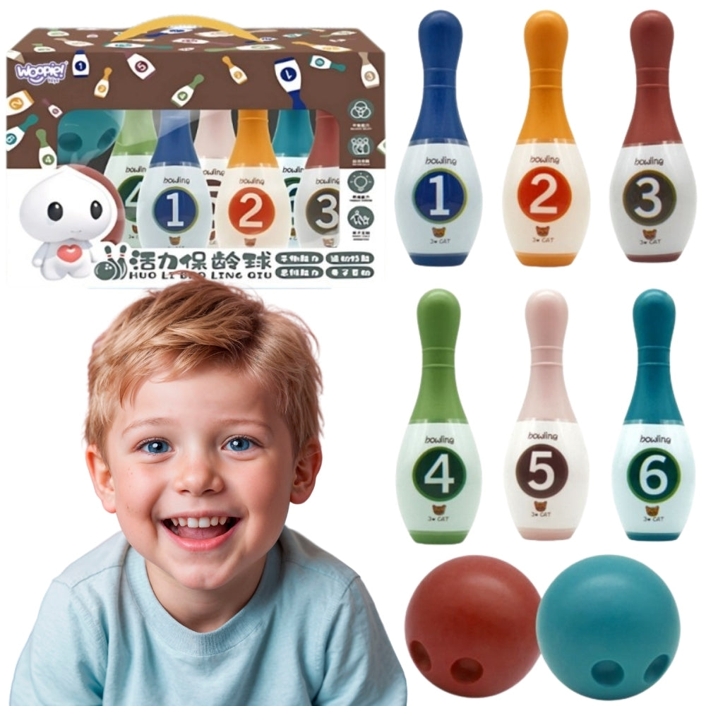 WOOPIE Spalvoti mediniai vaikiški boulingo kėgliai su skaičiais – pagrindinis vaizdas