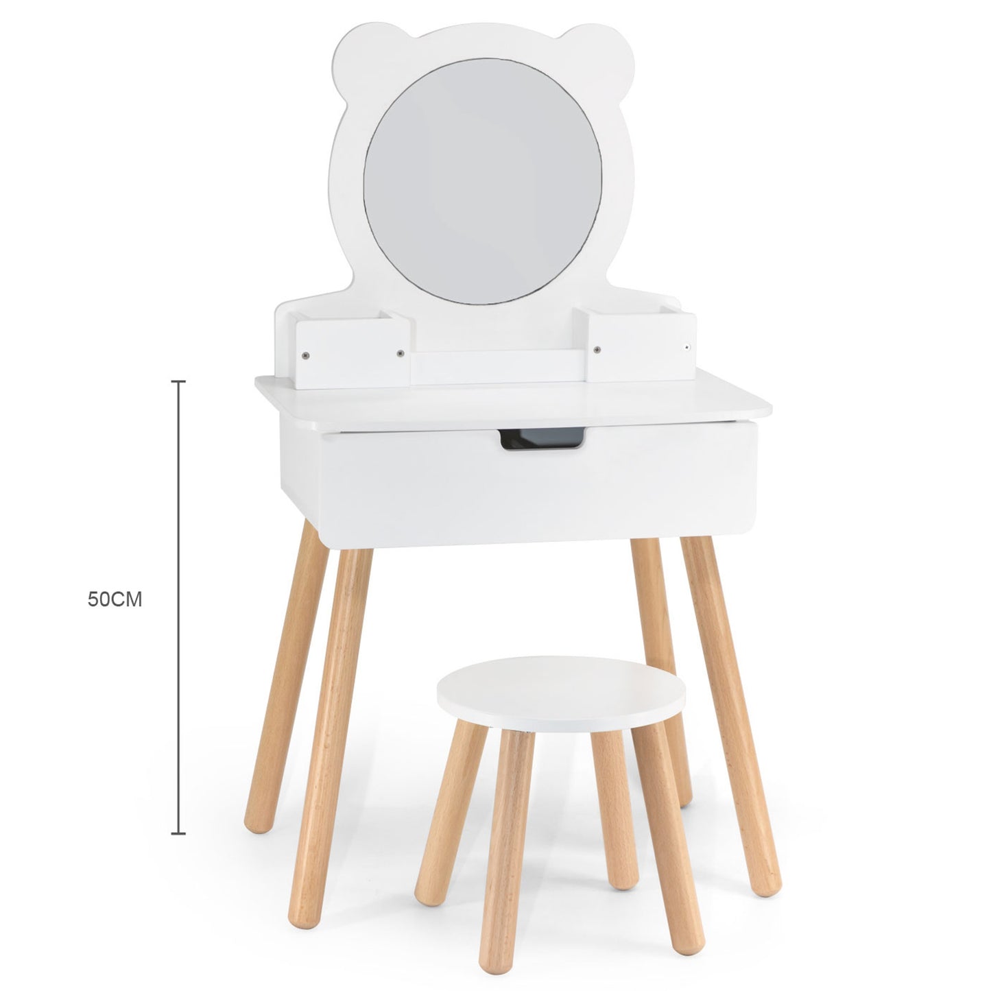 VIGA Didelis medinis baltas kosmetinis staliukas su kėdute ir priedais – vaizdas 9