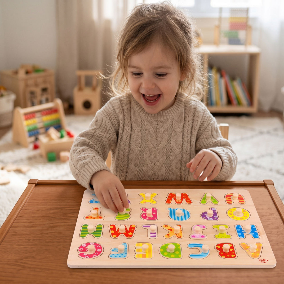 TOOKY TOY Montessori raidžių dėlionė su rankenėlėmis, 27 dalys