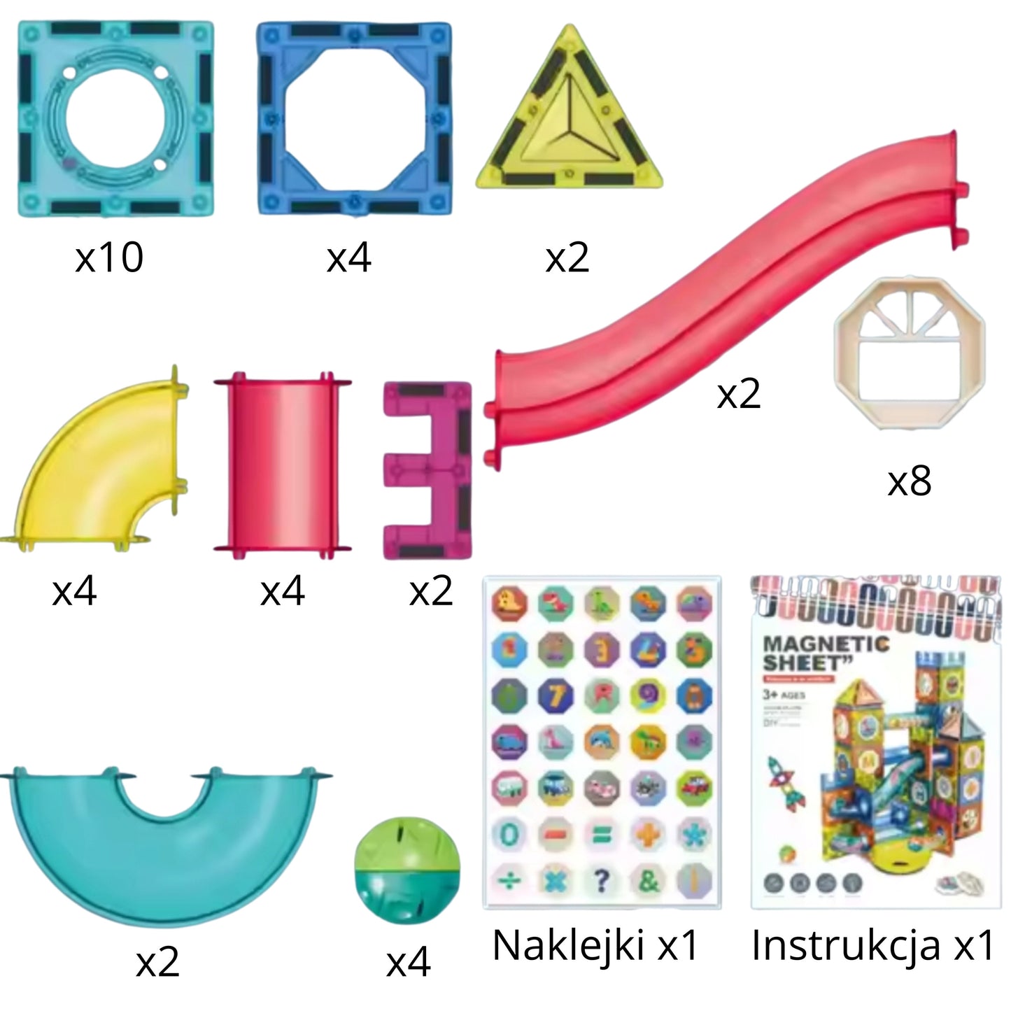 WOOPIE Magnetiniai 3D blokeliai Kamuoliukų Trasa 42 vnt.