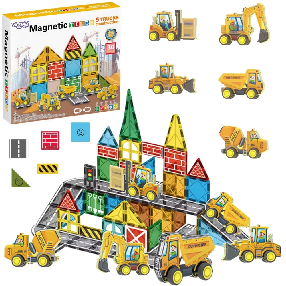 Woopie Magnetinių kaladėlių rinkinys su statybine technika – pagrindinis vaizdas