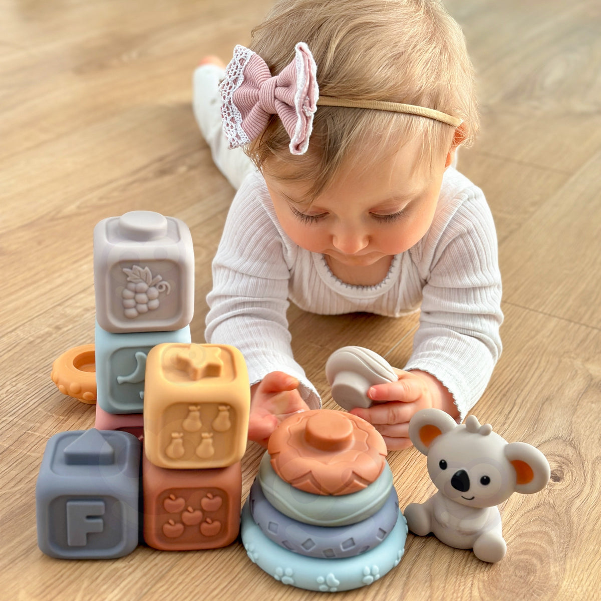 WOOPIE BABY Minkšti sensoriniai kaladėlės 3in1 su meškiuku