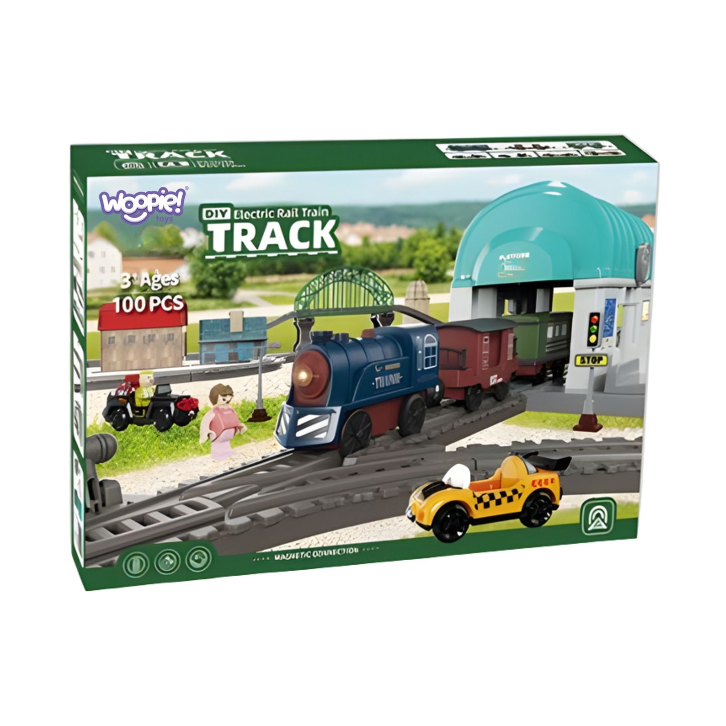 WOOPIE Elektrinis traukinys, Geležinkelio trasa XXL, lokomotyvas ir vagonai – vaizdas 4