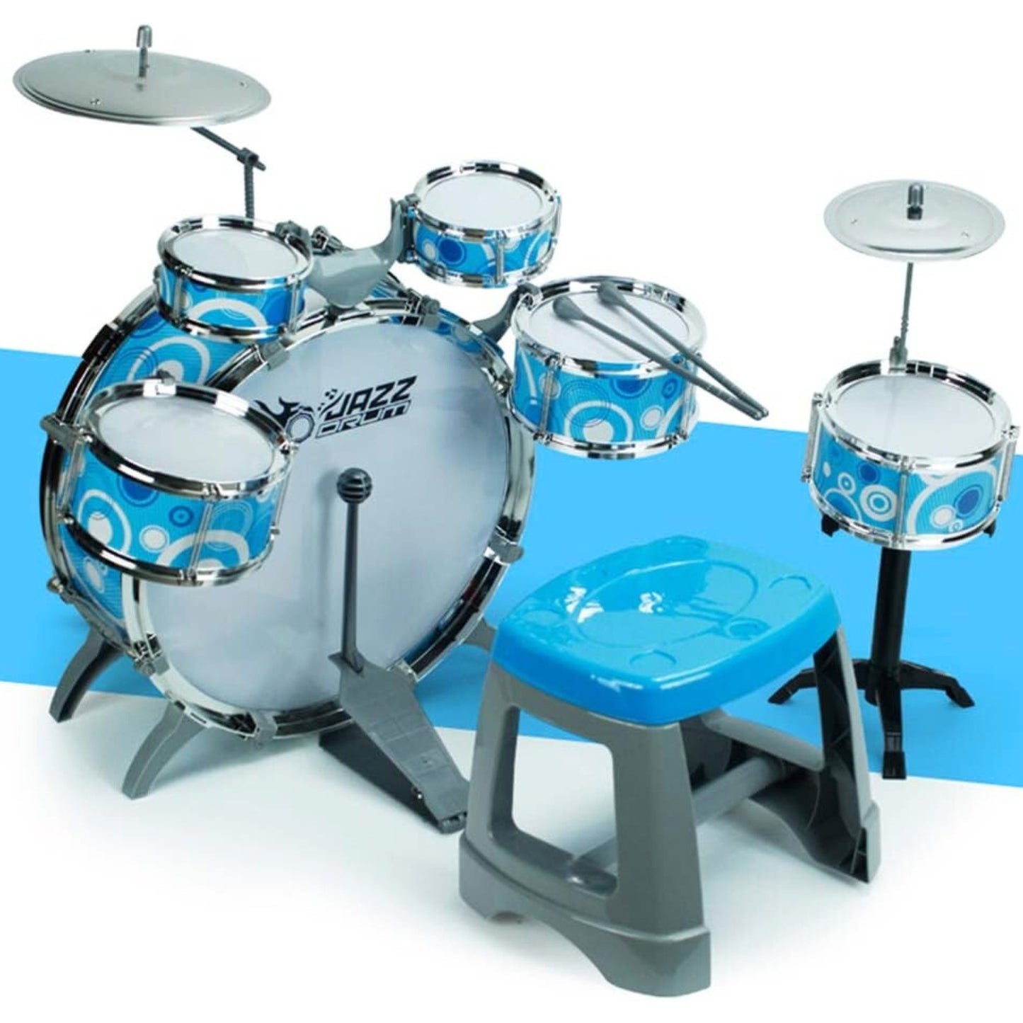 WOOPIE Vaikiškas Mušamųjų Instrumentų Rinkinys 6 Būgnai 2 Cimbolai + Kėdutė