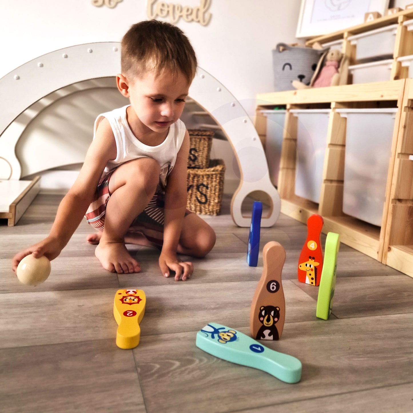 TOOKY TOY Mediniai vaikiški krėgliai (boulingas) 6 vnt su kamuoliu – vaizdas 2