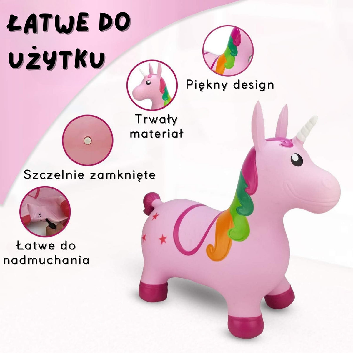 WOOPIE Rožinis Šokinėjimo Vienaragis su Pompa Vaikams 3+