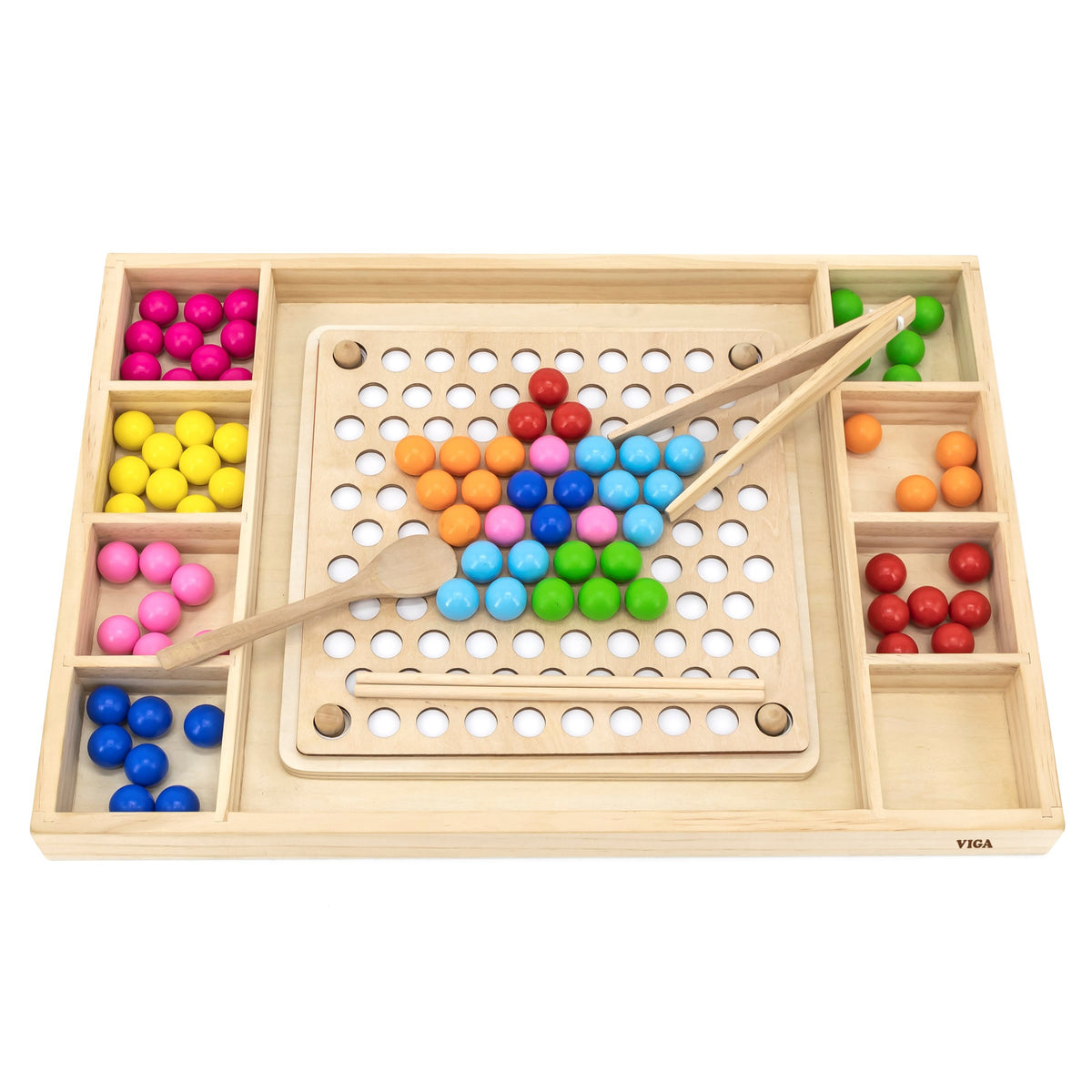 VIGA Medinis Rutuliukų Gaudymo Montessori Žaidimas