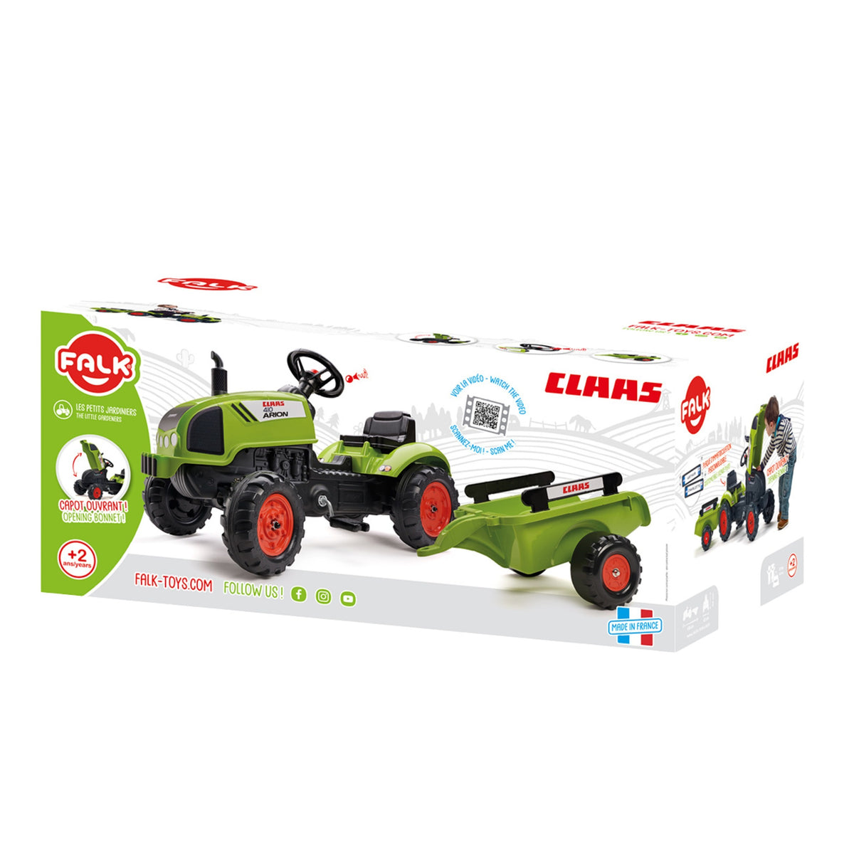 FALK Claas Green minamas traktoriukas su priekaba ir garsiniu signalu 2-5 m.