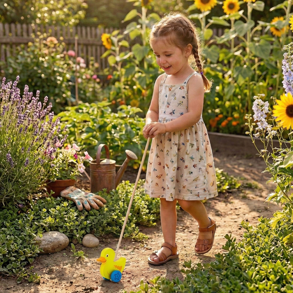 VIGA Medinis Vaikštynas Antis – klasikinis žaislas ant lazdelės