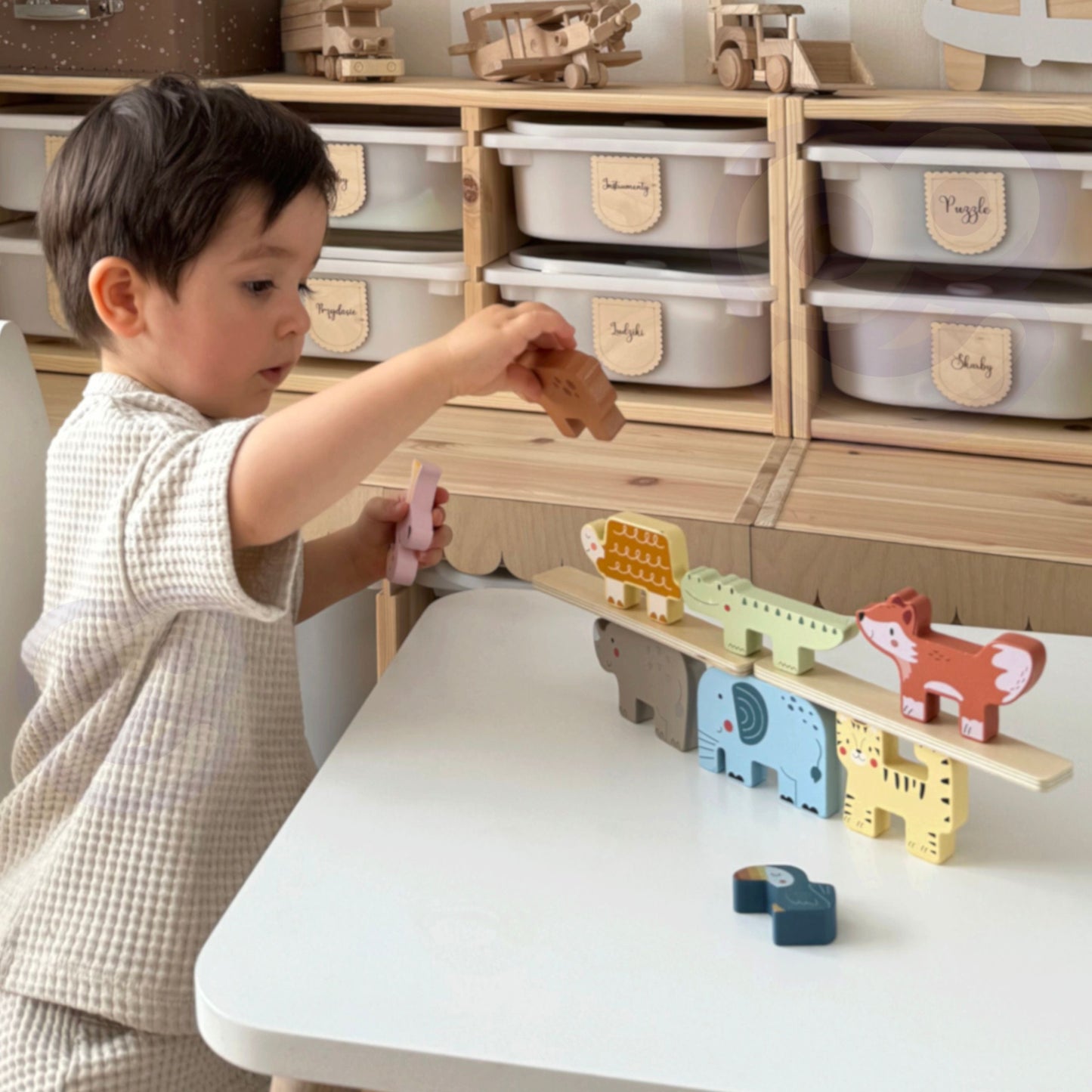 TOOKY TOY Medinės kaladėlės Gyvūnų bokšto statyba (Montessori), 13 dalių – vaizdas 4