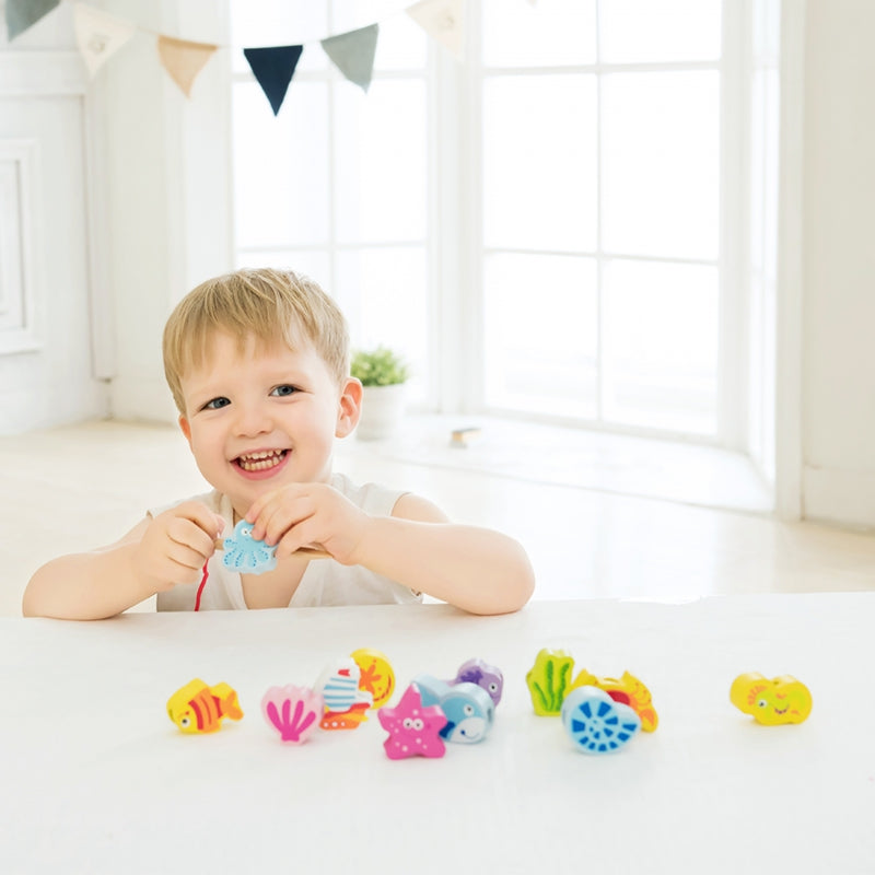 CLASSIC WORLD Medinės virvelinės kaladėlės Aquatic Animals 13 vnt – vaizdas 2