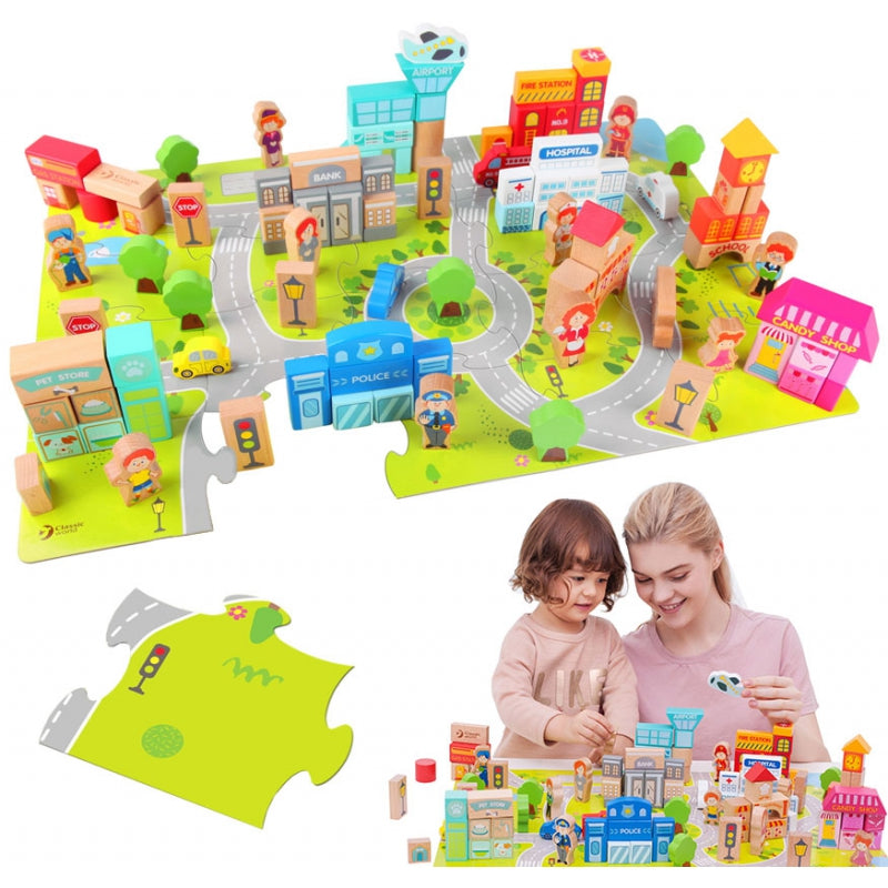 CLASSIC WORLD Mediniai miesto blokai, 120 vnt – pagrindinis vaizdas