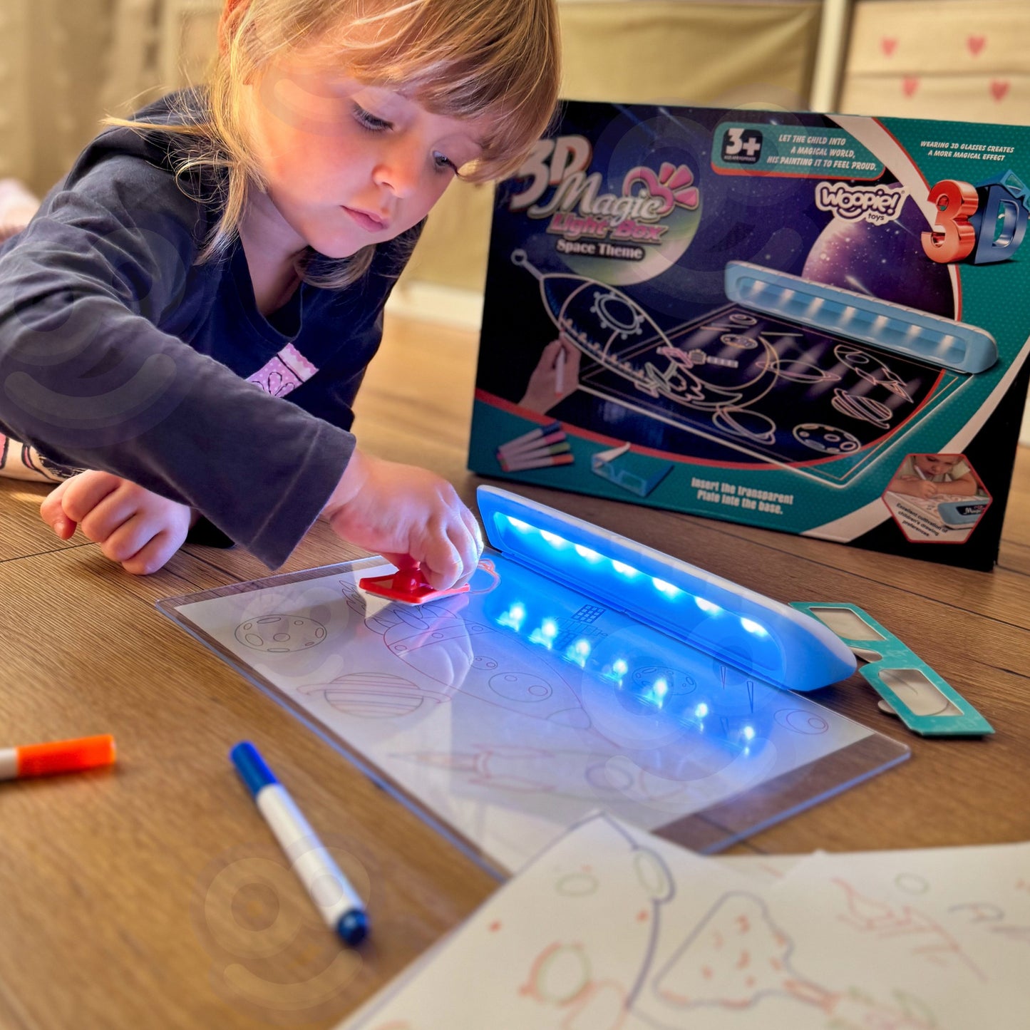 WOOPIE 3D Magnetinė Piešimo Lenta su LED Apšvietimu Kosmoso Tema
