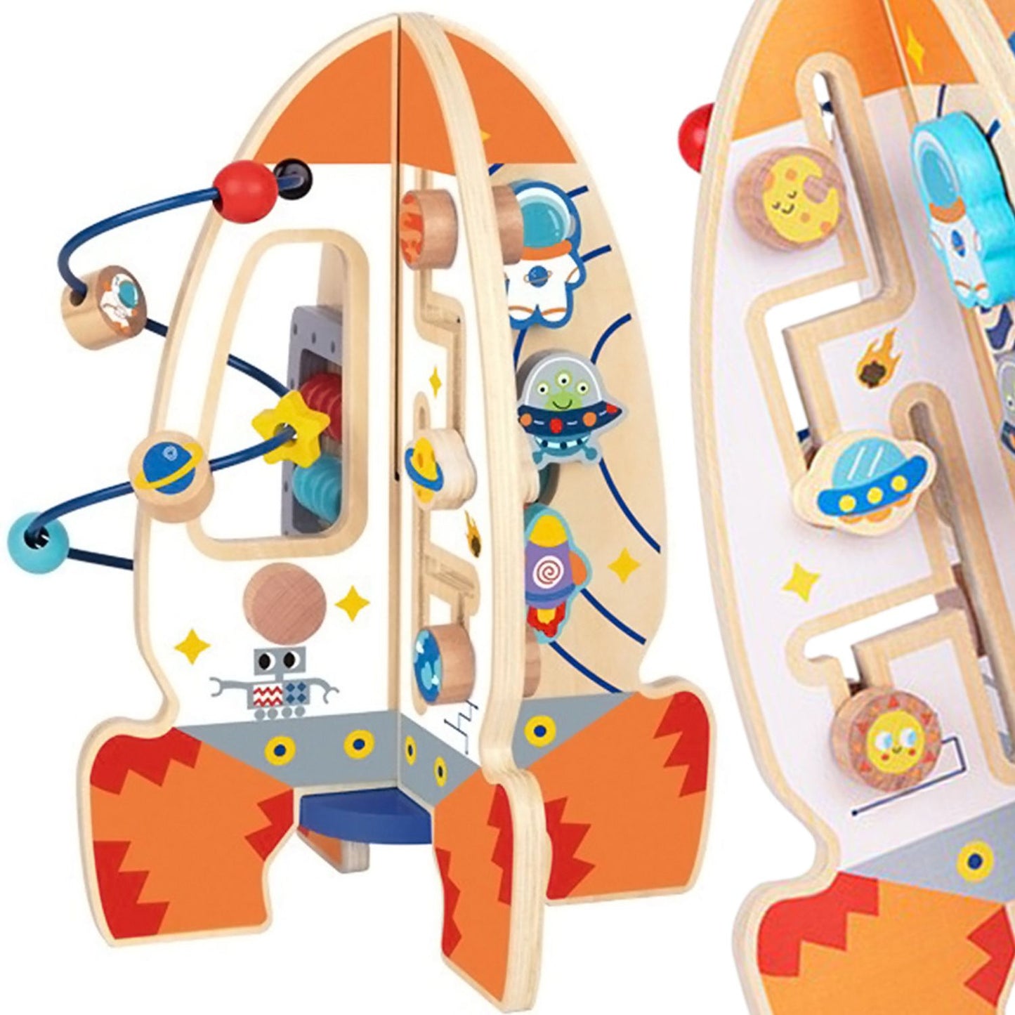 Tooky Toy Didelė Medinė Edukacinė Raketa – 4 Aukštų Daugiafunkcinis Žaislas – pagrindinis vaizdas