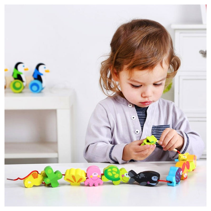 TOOKY TOY Mediniai karoliukai, vėrimo žaidimas, Jūros gyvūnai