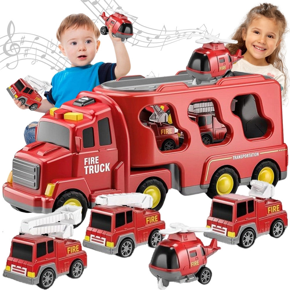 WOOPIE Ugniagesių automobiliukų rinkinys su vilkiku 5 in 1