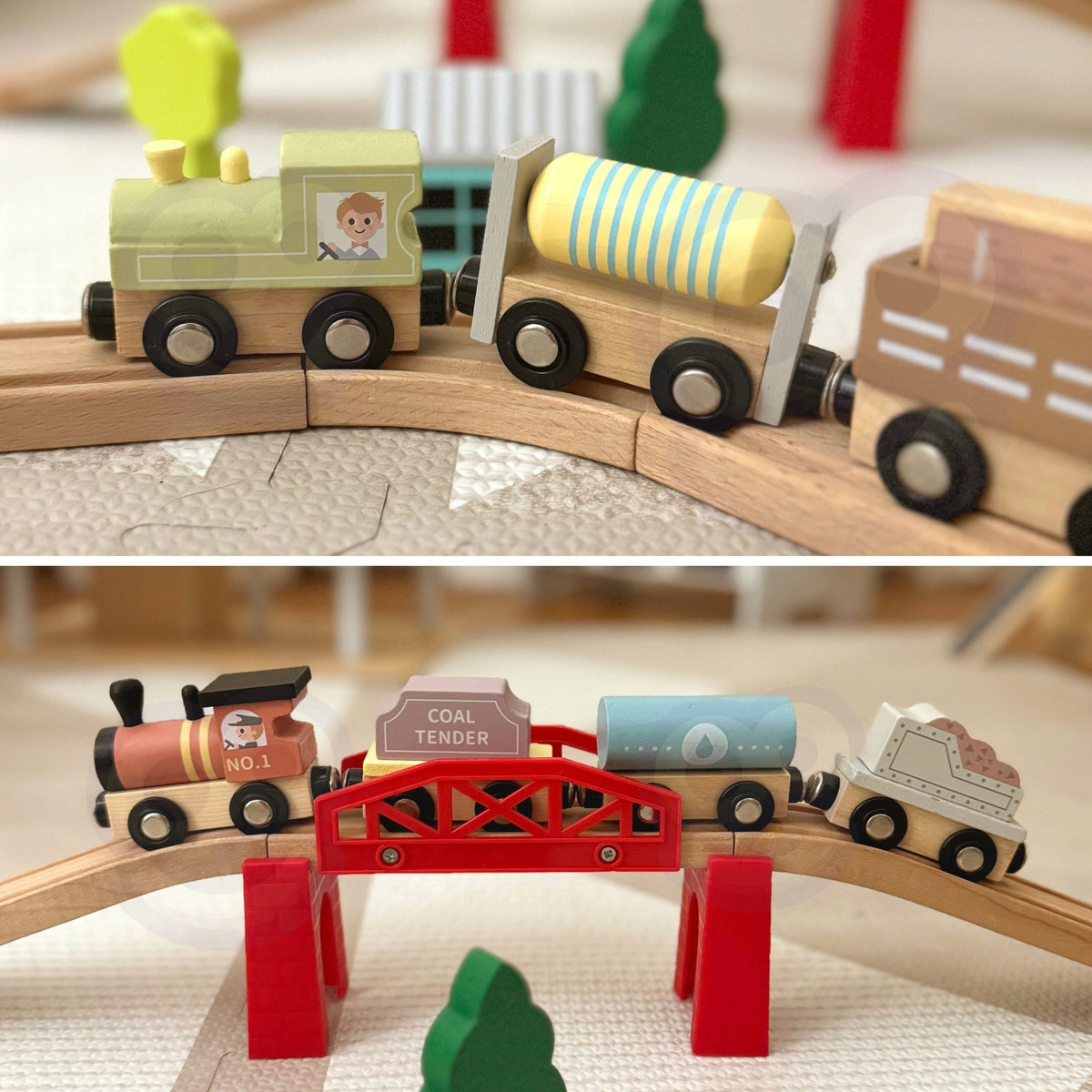 TOOKY TOY Mediniai magnetiniai vagonai, 12 dalių rinkinys