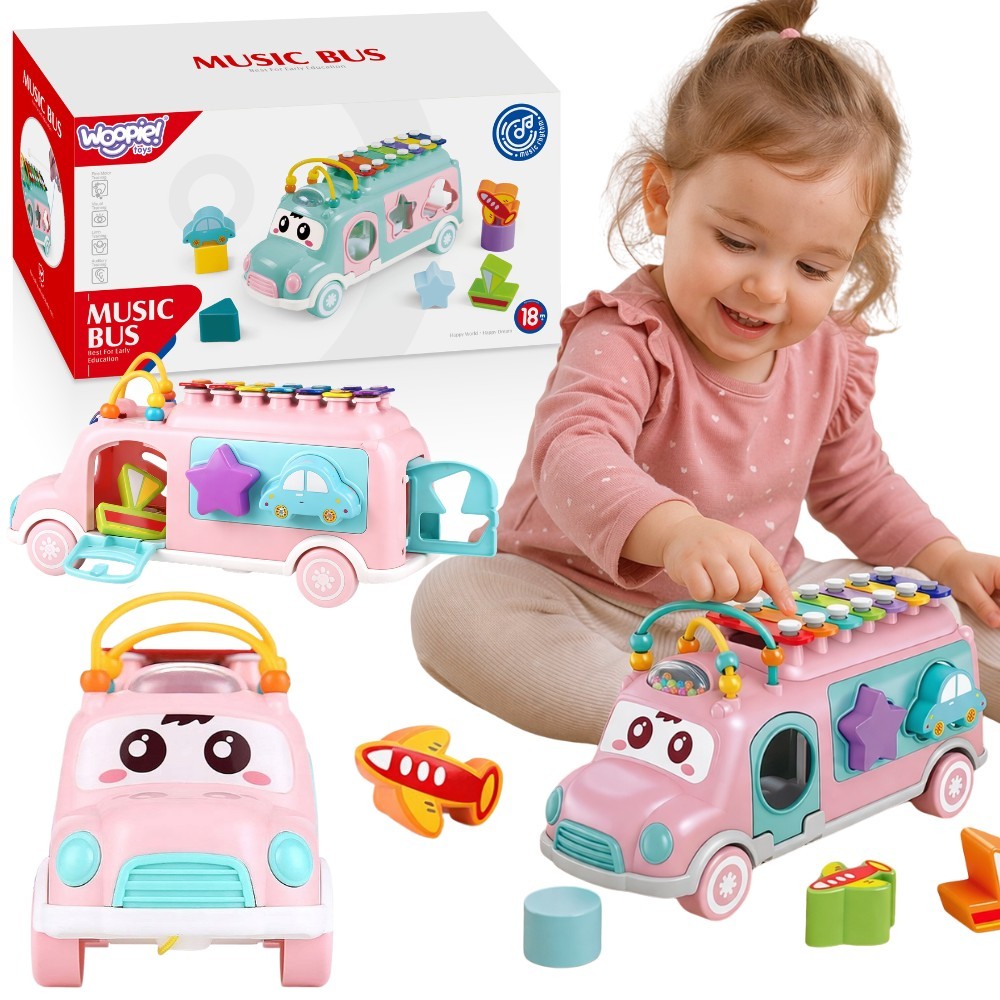 WOOPIE BABY Muzikinė mašinėlė rūšiuoklė su cimbolais, rožinė