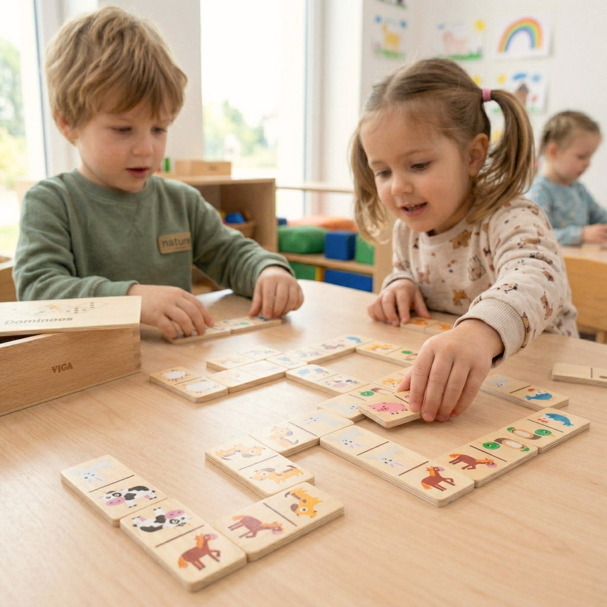 VIGA Medinis Domino 2in1 Gyvūnai ir Skaičiai vaikams