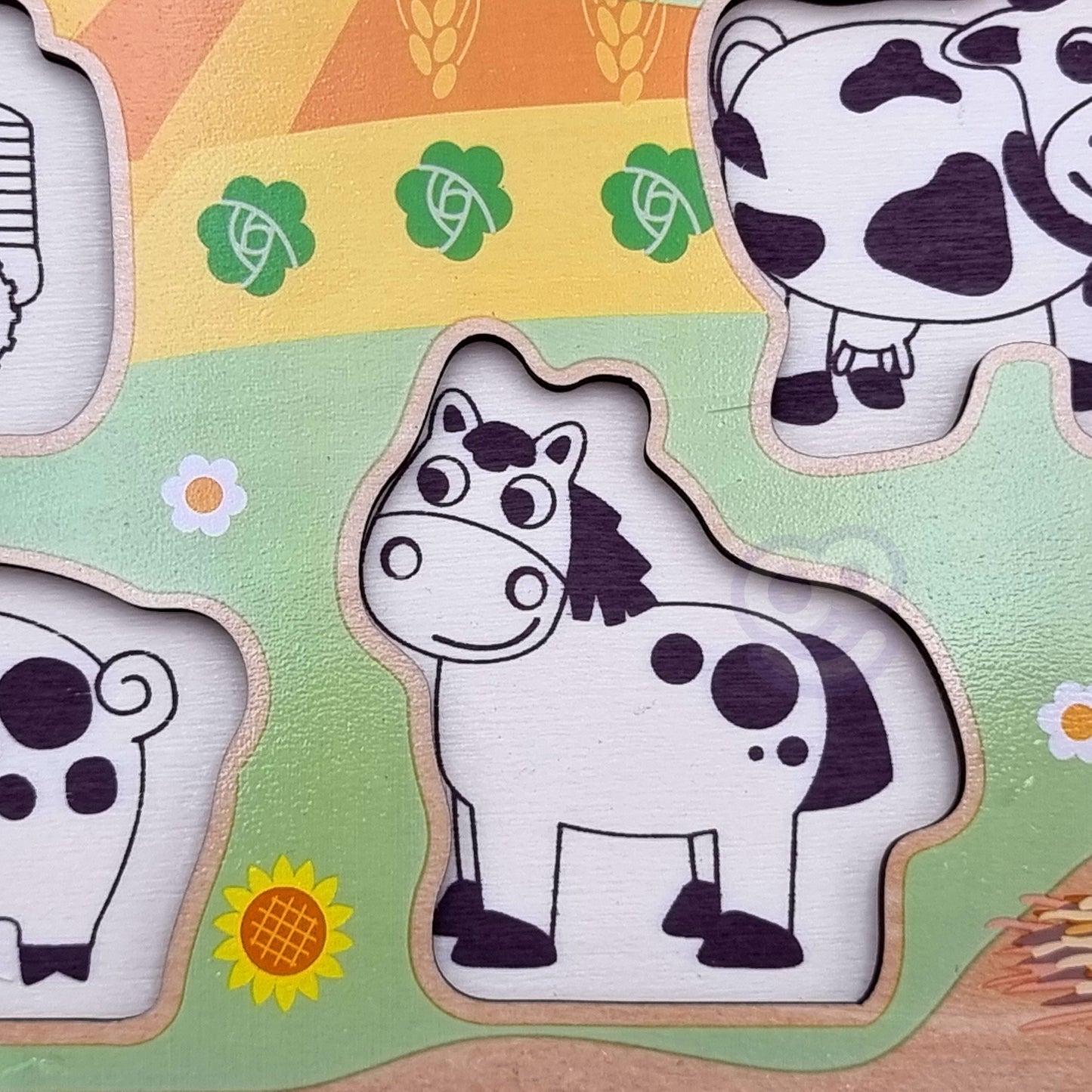 WOOPIE GREEN Medinė Montessori Ūkio Dėlionė su Rankenėlėmis