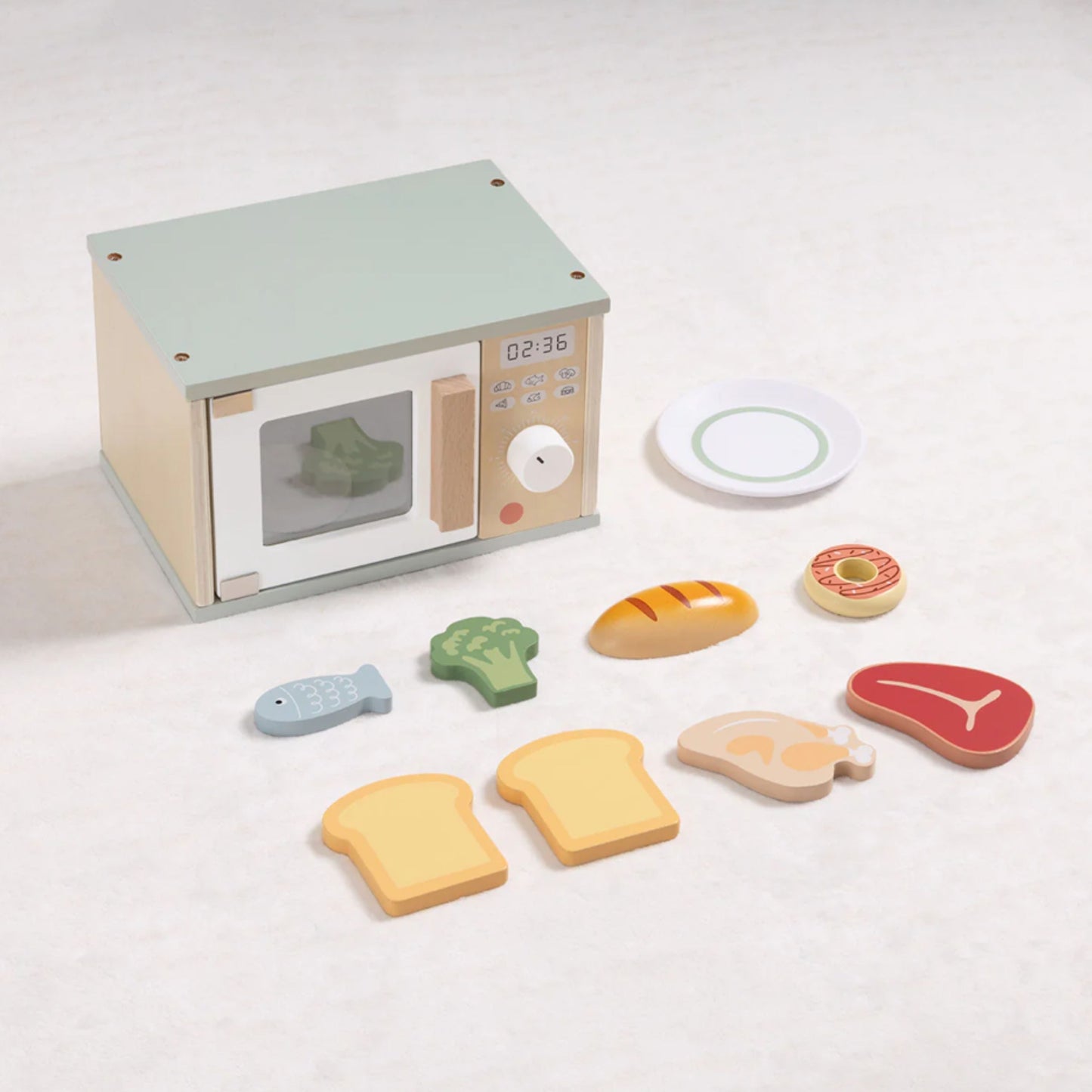 TOOKY TOY Medinė mikrobangų krosnelė su maisto produktų rinkiniu – vaizdas 4