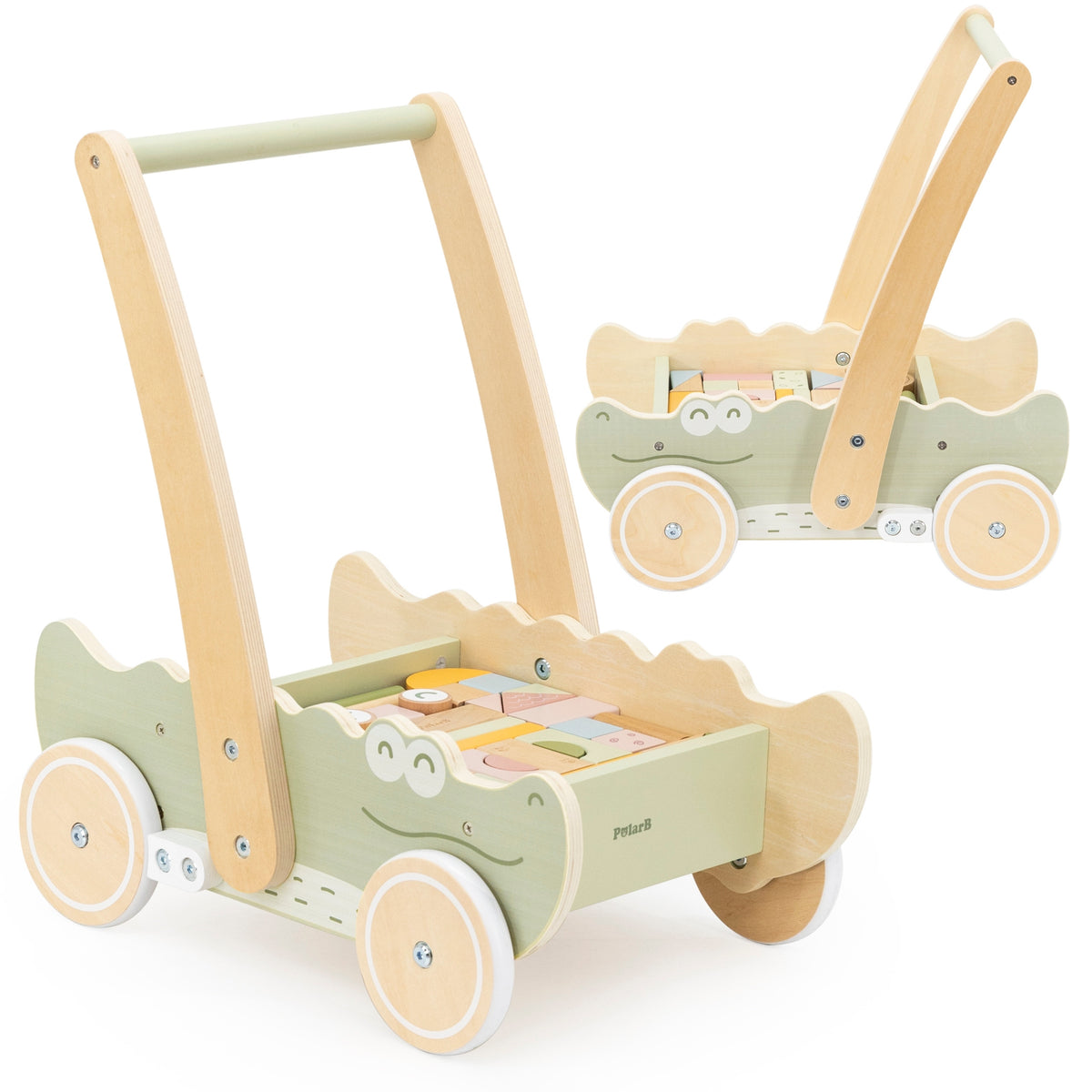 Viga Wooden Pusher Trolley – medinis vaikštynas Krokodilas
