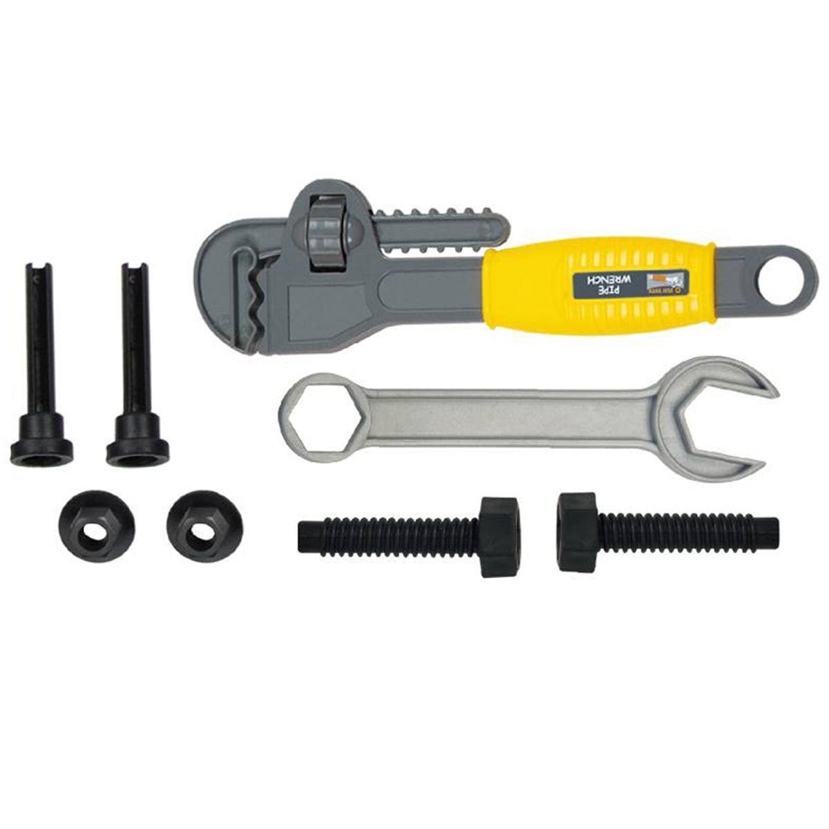 WOOPIE Mažojo meistro įrankių rinkinys su užveržiamuoju raktu, įrankiai surikiuoti ant stalo – vaizdas 2