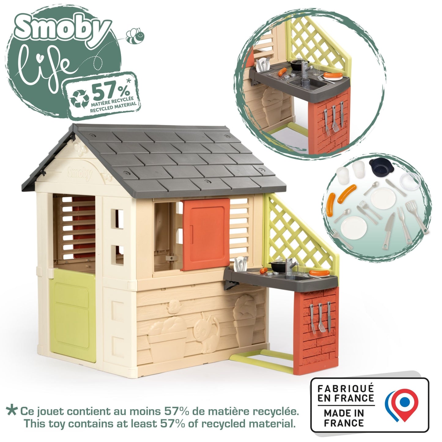SMOBY Nature House Žaidimų Namelis su Virtuvėle ir 17 Priedų