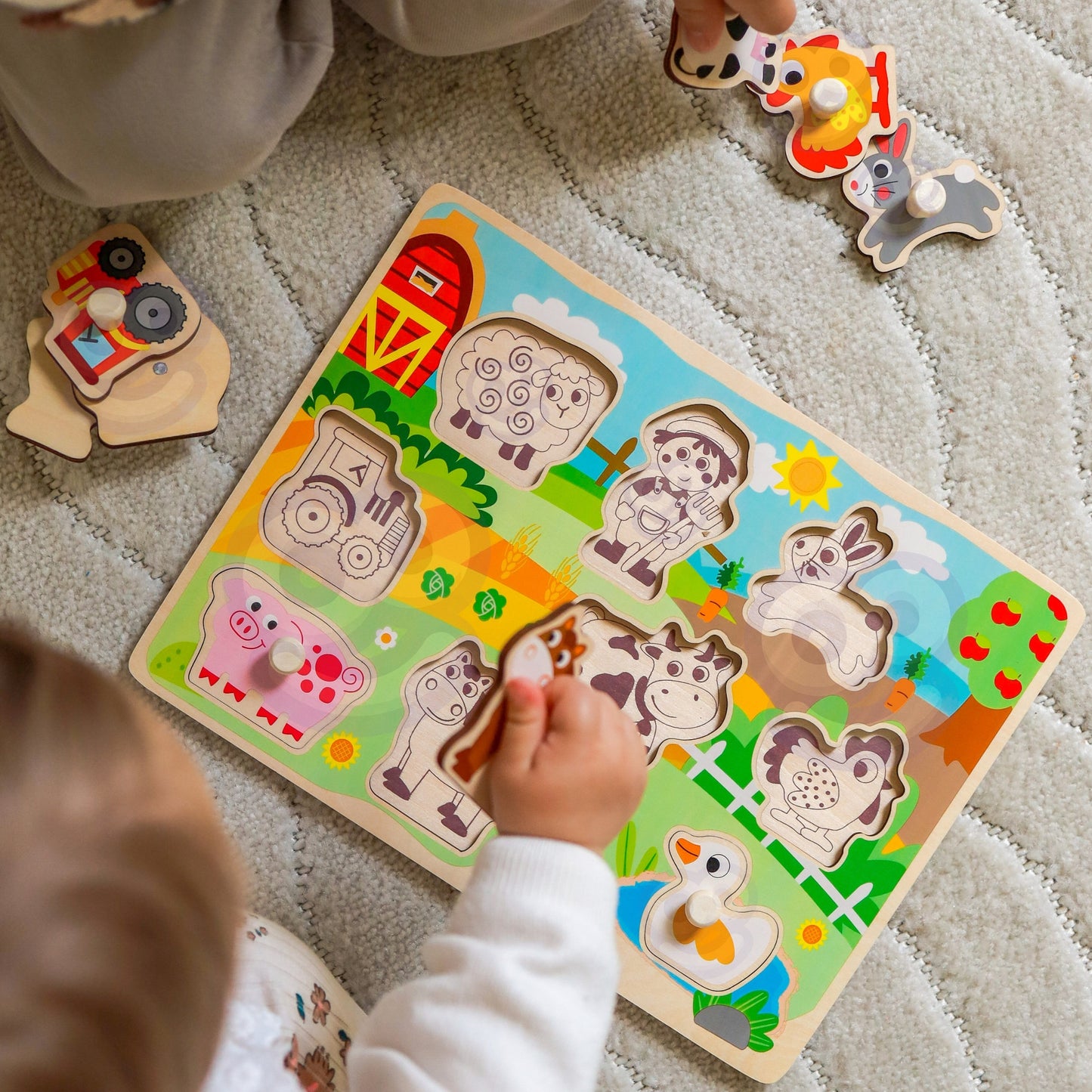 WOOPIE GREEN Medinė Montessori Ūkio Dėlionė su Rankenėlėmis