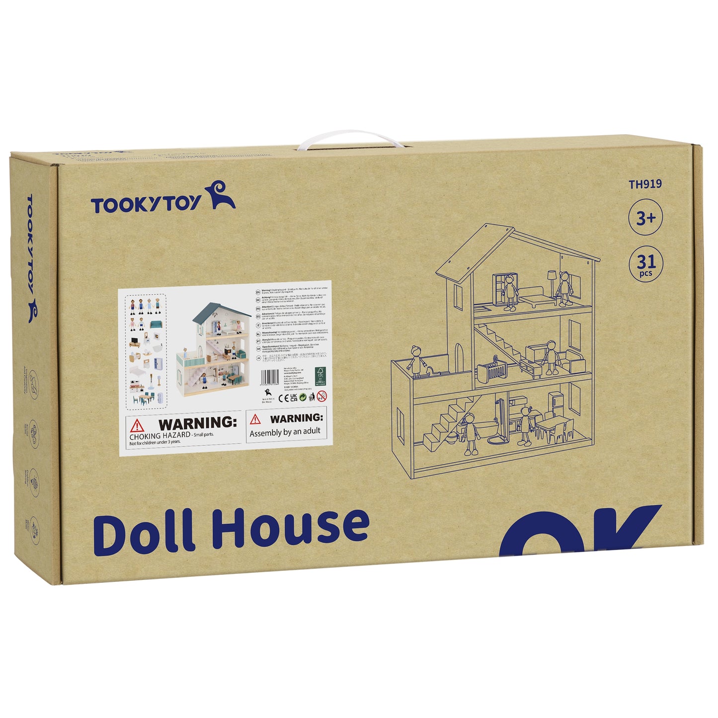 TOOKY TOY Didelis medinis lėlių namelis su figūrėlėmis, FSC