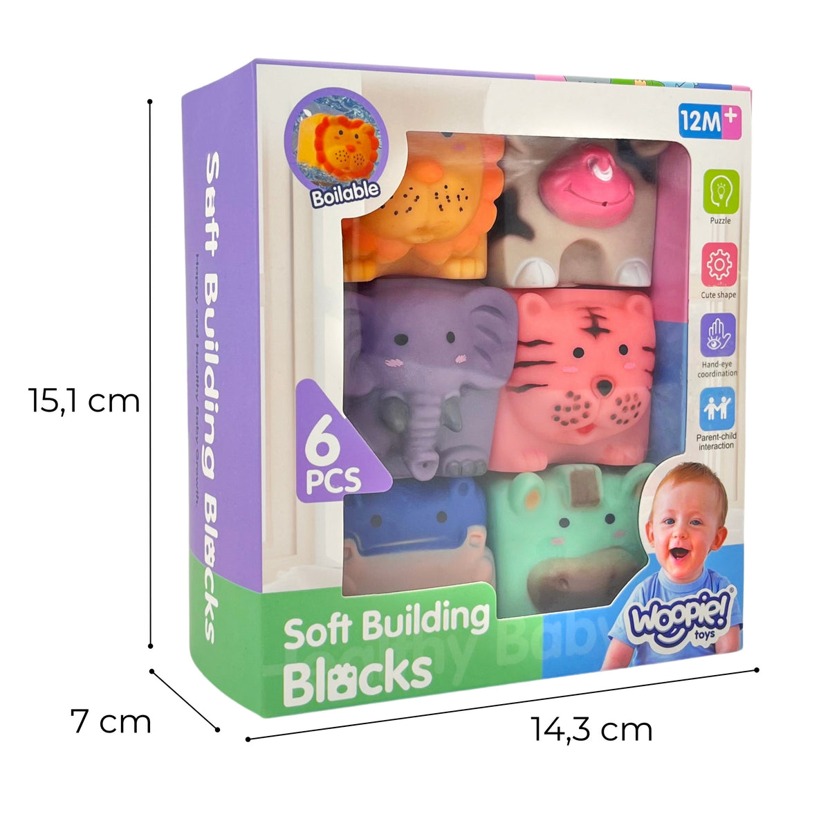 WOOPIE BABY Sensoriniai kubeliai gyvūnėliai su garsu, 6 vnt.