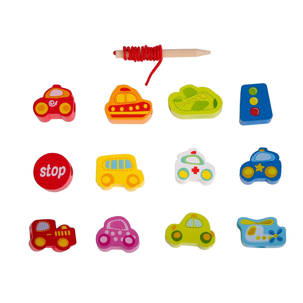 CLASSIC WORLD Mediniai Kaladėlių Vėrimo Rinkinys „Eismas“ (13 dalių) – vaizdas 5
